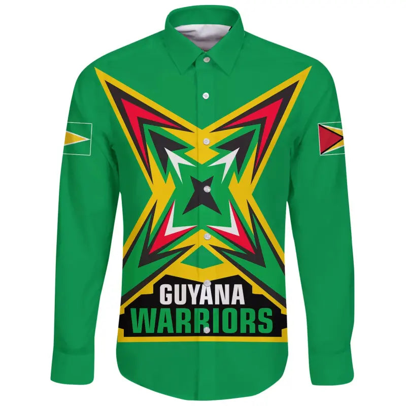 Guyana Long Sleeve Button Shirt Flag Warriors RLT8 - Wonder Print Shop