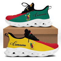 Cameroon clunky sneakers with green, red, yellow uppers; black laces; white chunky sole