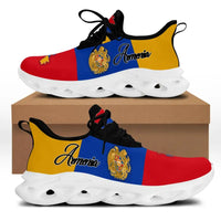 Armenia clunky sneakers, black upper, white sole, red blue yellow panel with crest