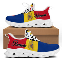 Romania clunky sneakers, blue/red/yellow panels, white sole, white laces