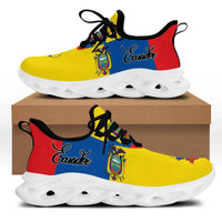 Chunky sneaker with Ecuador flag print, yellow/red/blue upper, dark sole and black laces