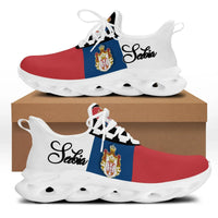 Clunky sneakers with Serbia flag print, white laces, white sole