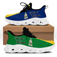 Clunky sneakers, blue upper with crest logo, black laces, white sole