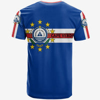Blue Cape Verde flag T-shirt with crest and stars on back, 'CAPE VERDE' stripe