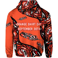 Orange pullover hoodie with 'ORANGE SHIRT DAY' and 'SEPTEMBER 30TH' in black/red print