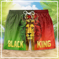 Men's Black King shorts with crowned lion graphic; green/red panels, yellow “BLACK” & “KING”