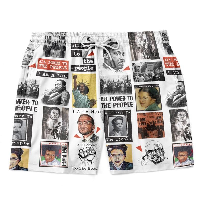 Men's shorts with elastic waist and white drawstring, all-power graphic collage; yellow accents