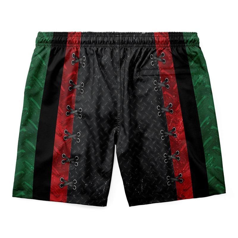 Men's LT20 short back view with red/green side panels and lace-up eyelets