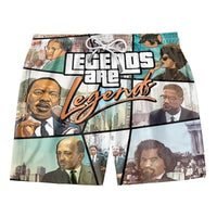 Men's shorts with drawstring waist and large 'Legends are Legends' graphic print