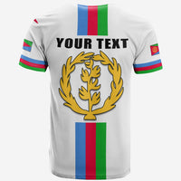 Back view: white Eritrea T-shirt with 'YOUR TEXT' and gold laurel crest