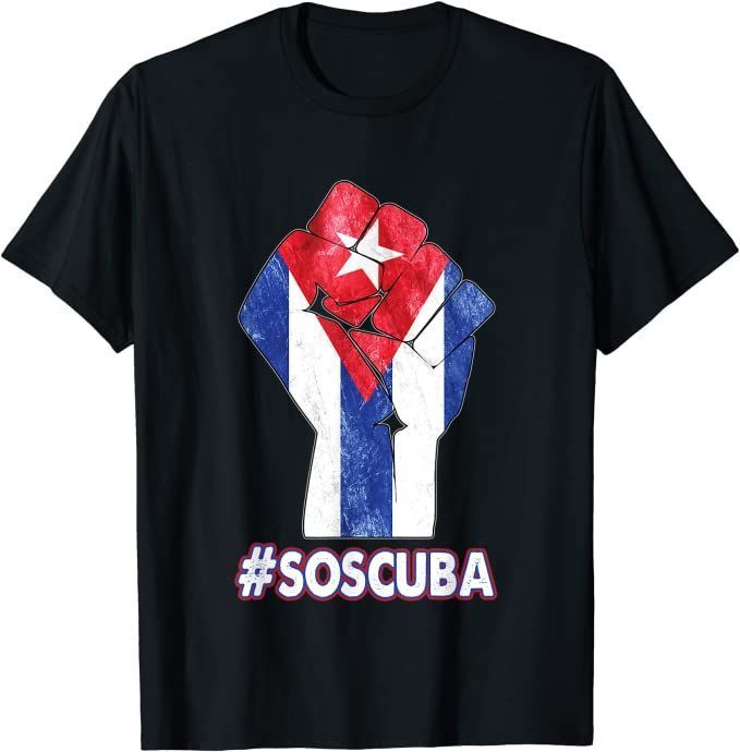 Cuban Protest Fist S.O.S. Cuba Libre Libertad #SOSCuba Lucha Cotton T Shirt LT10 - Wonder Print Shop