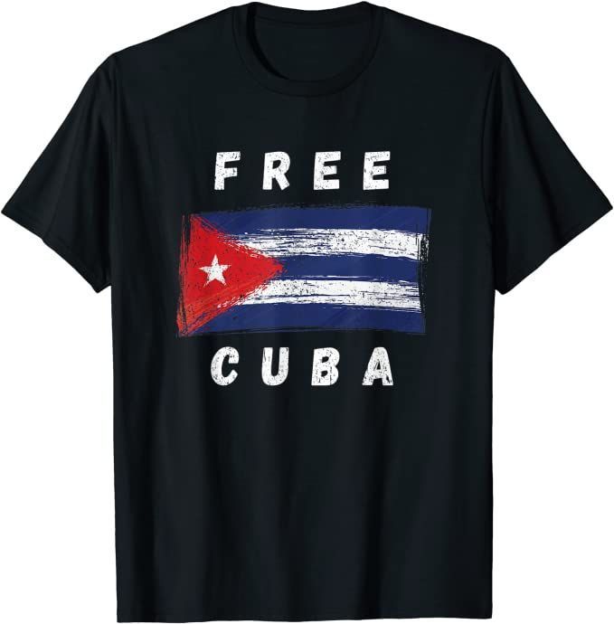 Free Cuba Retro Cuban Flag Design Cotton T-Shirt LT10 - Wonder Print Shop