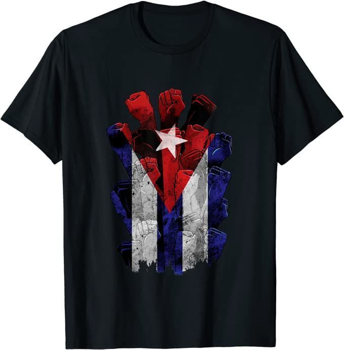 Cuban Protest Fist Flag S.O.S. Cuba Libre #SOSCuba Freedom Cotton T Shirt LT10 - Wonder Print Shop