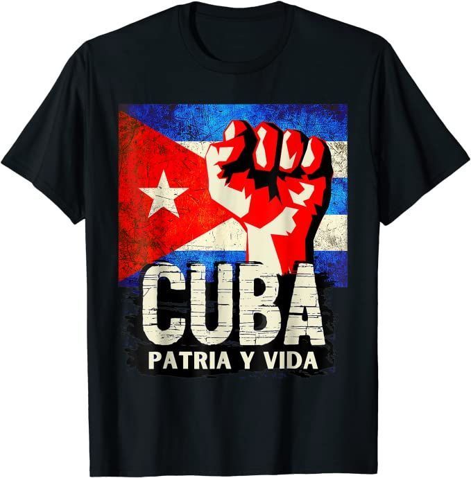 Cuban Protest Fist Flag S.O.S. Cuba Libre #SOSCuba Libertad Cotton T Shirt LT10 - Wonder Print Shop