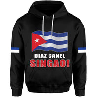 Black pullover hoodie, Cuban flag front graphic with 'DIAZ CANEL SINGAO!'