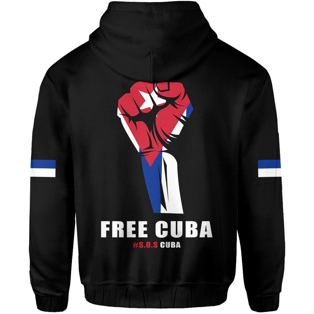 Black zip hoodie with back raised-fist graphic and "FREE CUBA #S.O.S CUBA" text