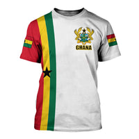 White Ghana flag T-shirt with front crest and tricolor stripe on left side
