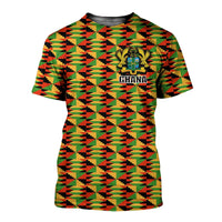 Ghana graphic pattern T-shirt with crest emblem and 'GHANA' on front, multicolor