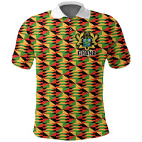 Green geometric Ghana polo with crest graphic and button placket