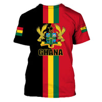 Black Ghana flag T-shirt with large back Ghana graphic and vertical flag stripes