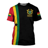 Black Ghana flag T-shirt with small crest logo and Ghana text on front
