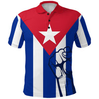 Red, white & blue Cuba polo shirt with white star and cheering graphic