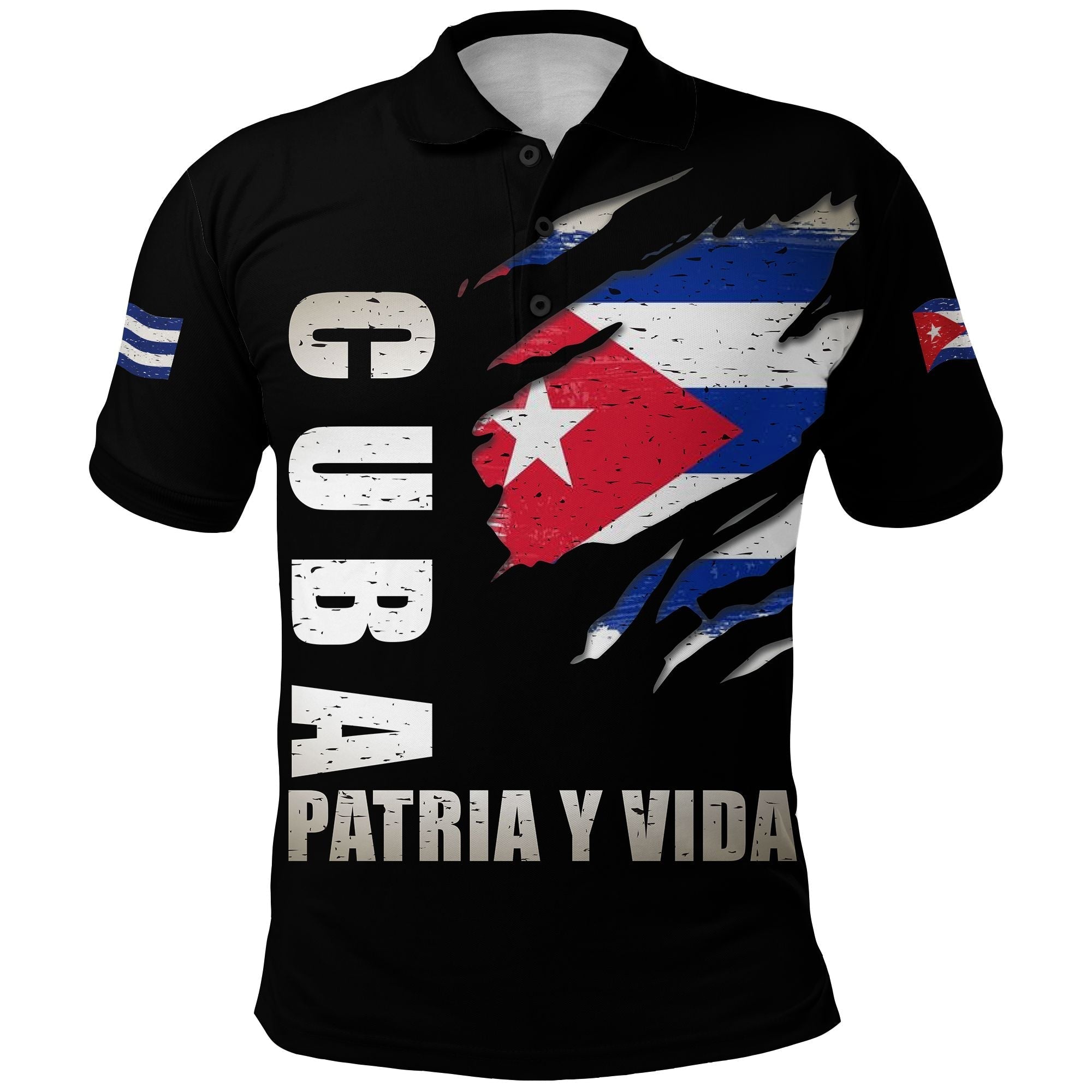 SOS Cuba Polo Shirt Flag Grunge LT13 - Wonder Print Shop