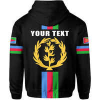 Black pullover hoodie back graphic, Eritrea stripe panel hem, “YOUR TEXT”