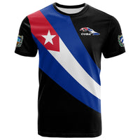 Black T-shirt with diagonal Cuba flag stripes and small “CUBA” chest graphic