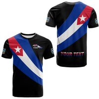 Custom Pride Cuba T-shirt, black with diagonal Cuba flag stripes and Your Text print