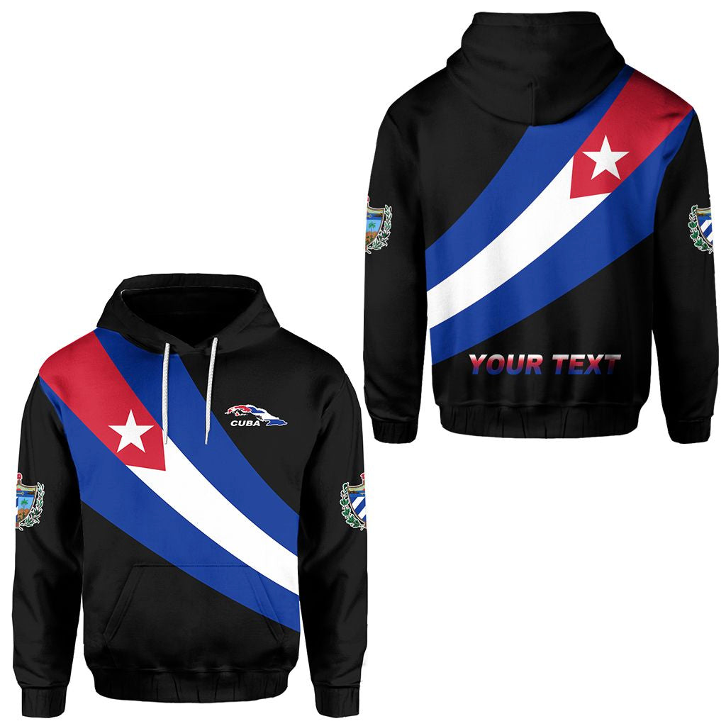 Black hoodie with Cuban flag design, hood with drawstrings and front graphic