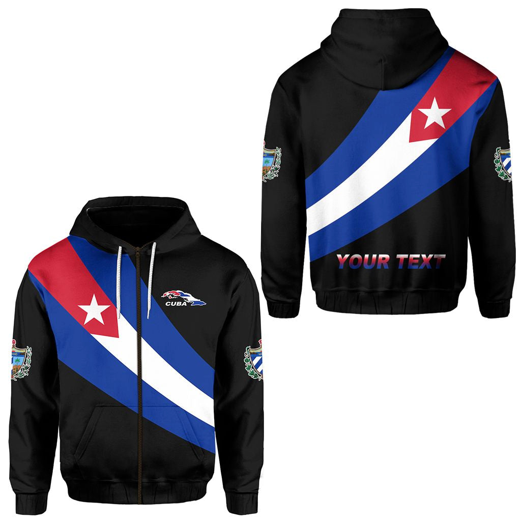 Black zip hoodie with Cuba flag diagonal graphic and star, front view