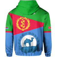 Green zip hoodie, back view with Eritrea flag and large camel crest