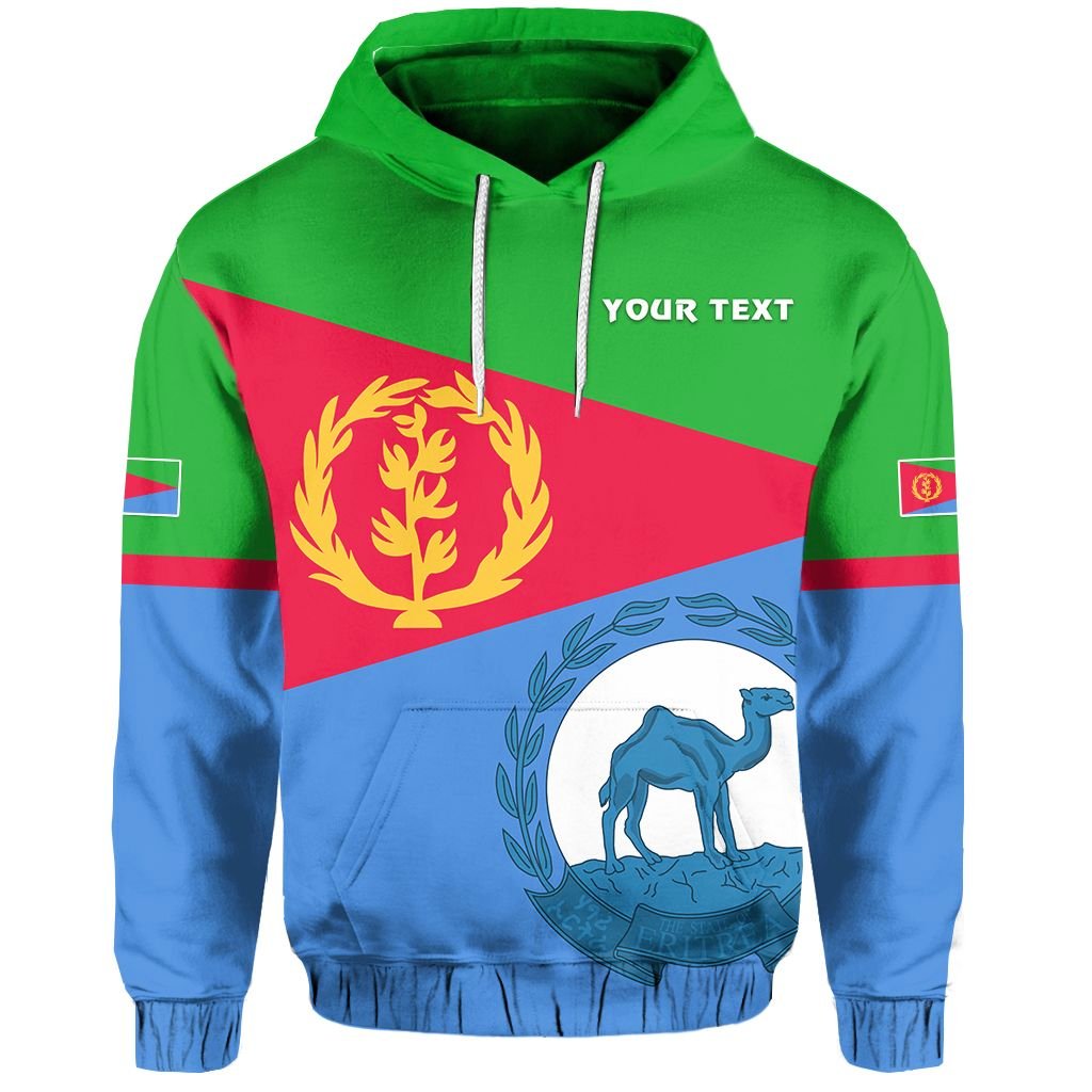 Green Eritrea flag graphic hoodie with front lion and “YOUR TEXT”