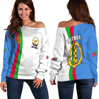 Off-shoulder women’s sweatshirt, Eritrea flag print with vertical stripes on white