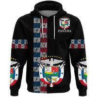 Black pullover hoodie with Panama crest and graphic flags on the front sleeves