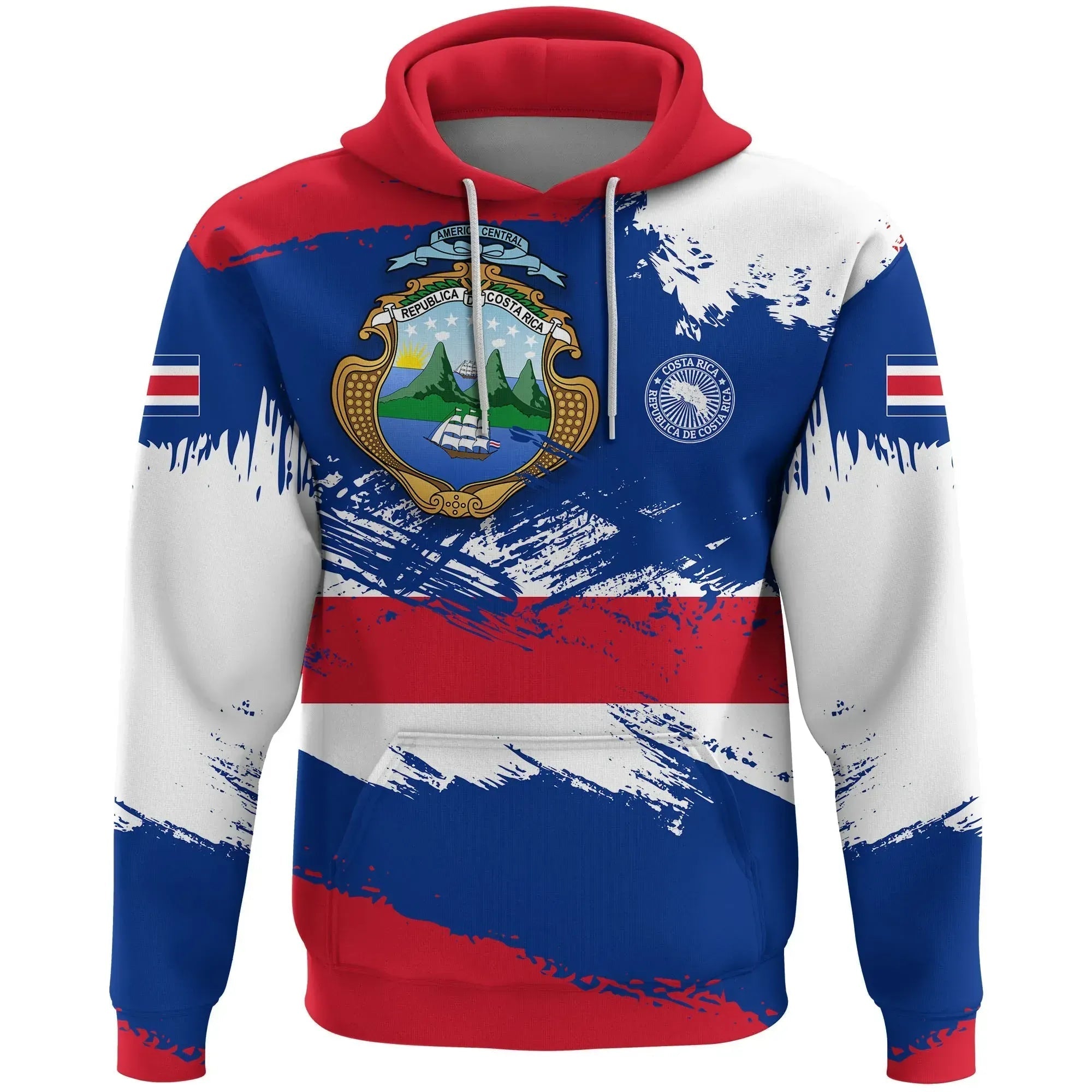 Costa Rica Hoodie Costa Rica Flag Brush RLT13 - Wonder Print Shop