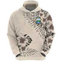 Beige Pullover-Hoodie mit Hibiskus- und Palmenprint, Kordelzug an Kapuze