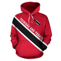 Red pullover hoodie with Trinidad & Tobago flag front print, 'TRINIDAD AND TOBAGO'