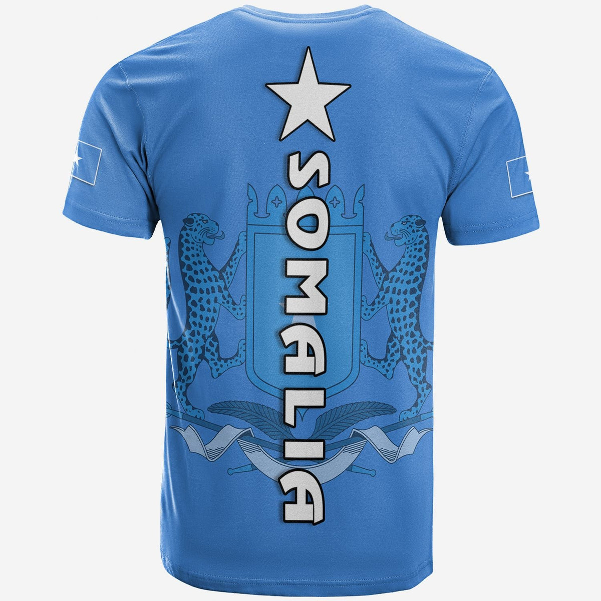 Custom T-shirt bleu : motif blason et "SOMALIA" au dos