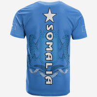 Custom T-shirt bleu : motif blason et "SOMALIA" au dos