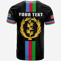 Black Eritrea striped T-shirt, back 'YOUR TEXT' with laurel crest design