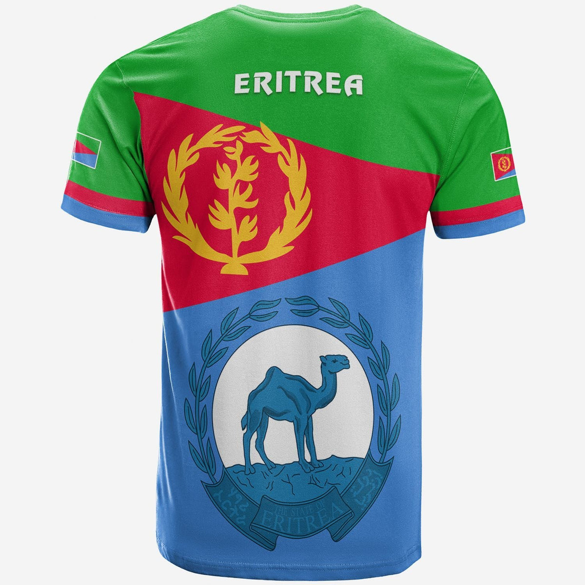 Green custom Eritrea T-shirt, back “ERITREA” with flag and lion graphic