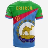Eritrea flag T-shirt back view with 'ERITREA' lettering and camel emblem