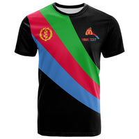 Black T-shirt with Eritrea flag print and “YOUR TEXT” on the front