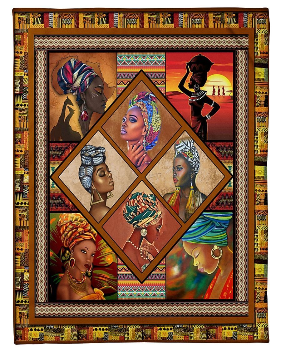 Africa Woman Blanket LT20, red and gold patterned portrait diamond border
