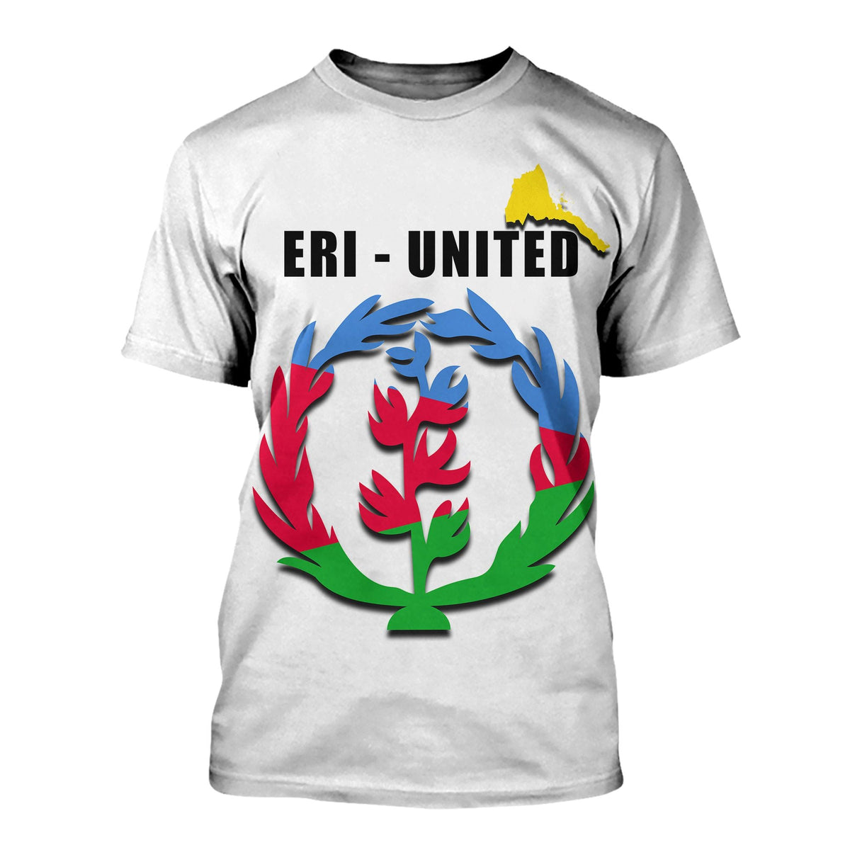 White T-shirt with 'ERI - UNITED' and Eritrea wreath flag graphic