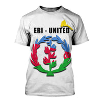 White T-shirt with 'ERI - UNITED' and Eritrea wreath flag graphic