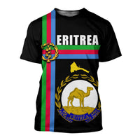 Eritrea coat of arms T-shirt, black; front graphic with ERITREA text and lion
