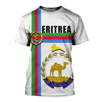 White Eritrea T-shirt with ERITREA text and coat of arms graphic